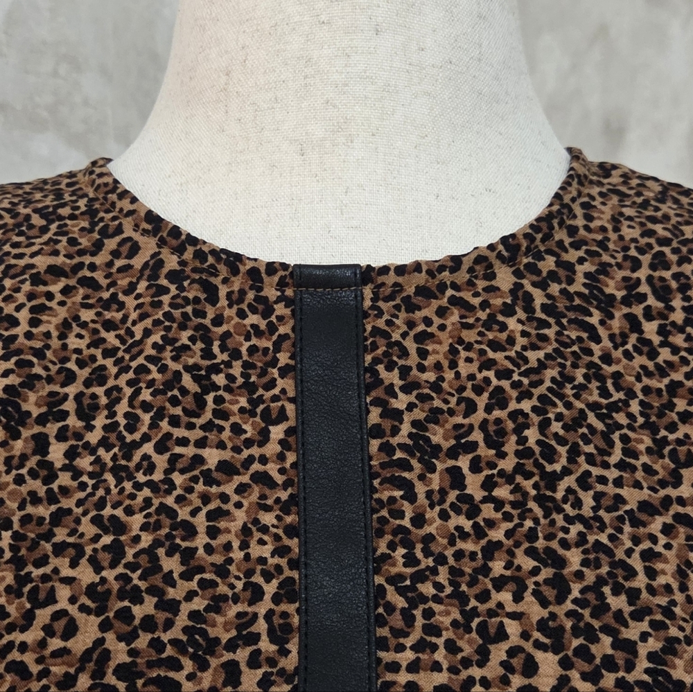 THML Leopard Print Puff Sleeve Blouse Faux Leather Trim XS - Picture 2 of 12
